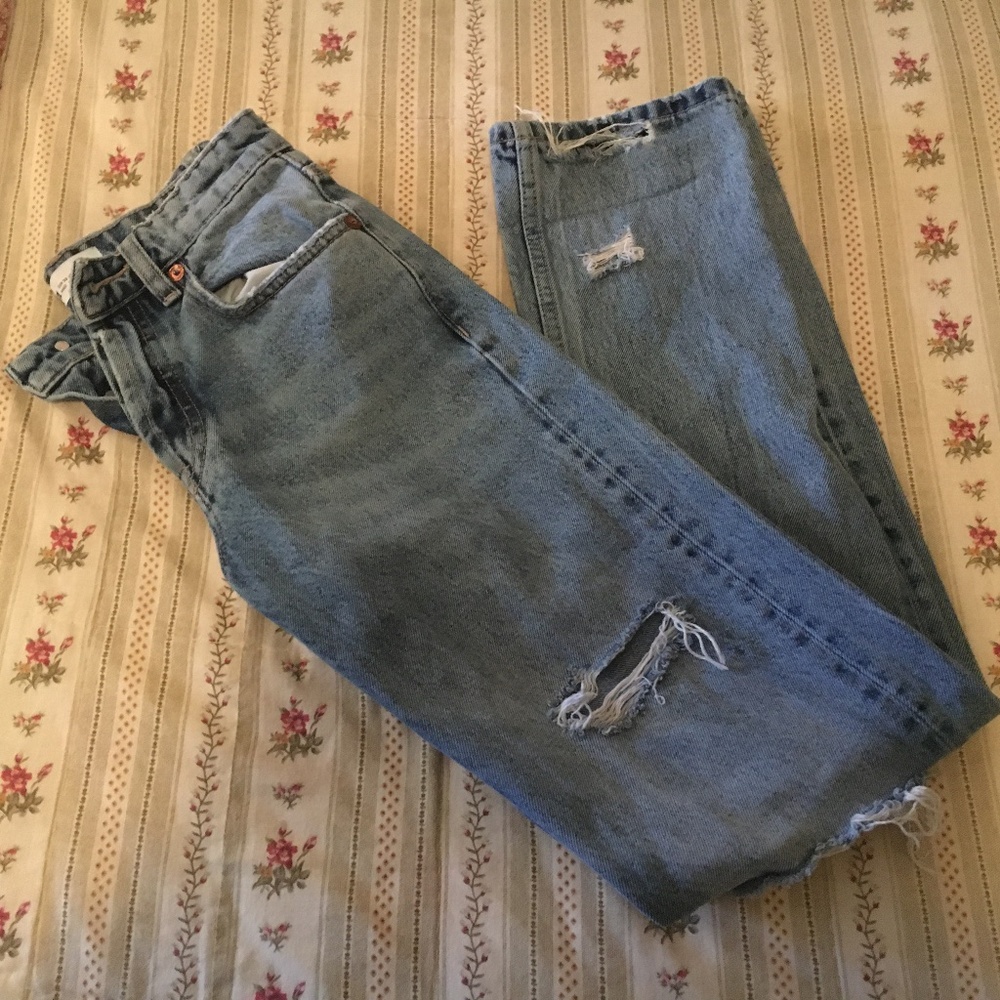 Zara button down destroyed jeans